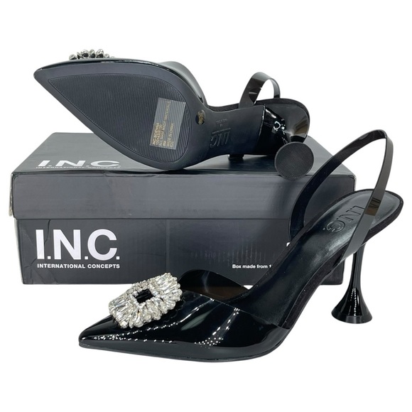International Concepts Scienna Black Vinyl Rhinestone Womens Heels Size 8M - Picture 9 of 11